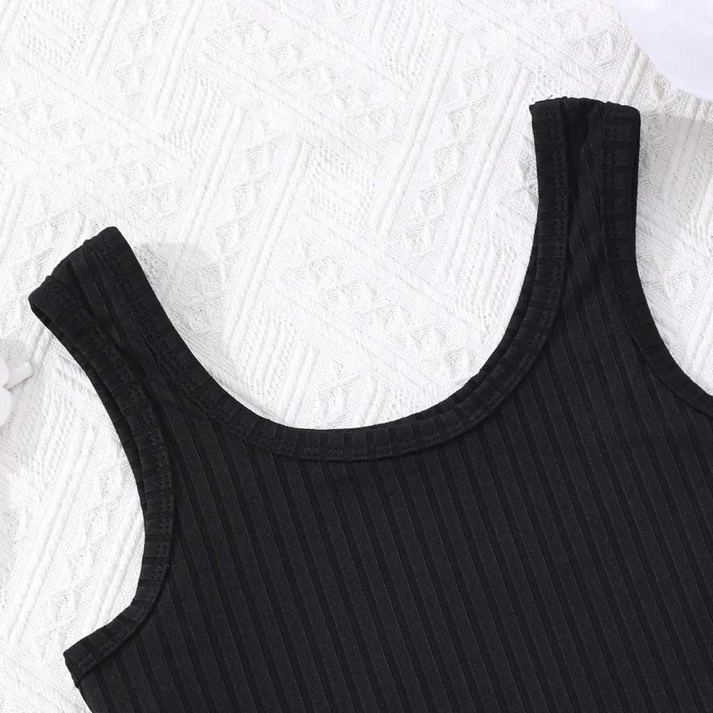 New childrens 2-piece set of solid sleeveless vest and shorts for teenagers and girls 8 9 10 11 12 Y summer casual simple sportswear for big childrenX
