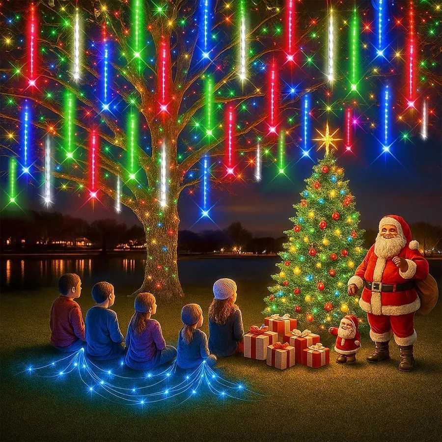 Christmas 12 inch LED Meteor Shower Rain Lights for Outdoor Christmas Decorations Multicolor Holiday Lights for Yard House Tree and Parti Y251111