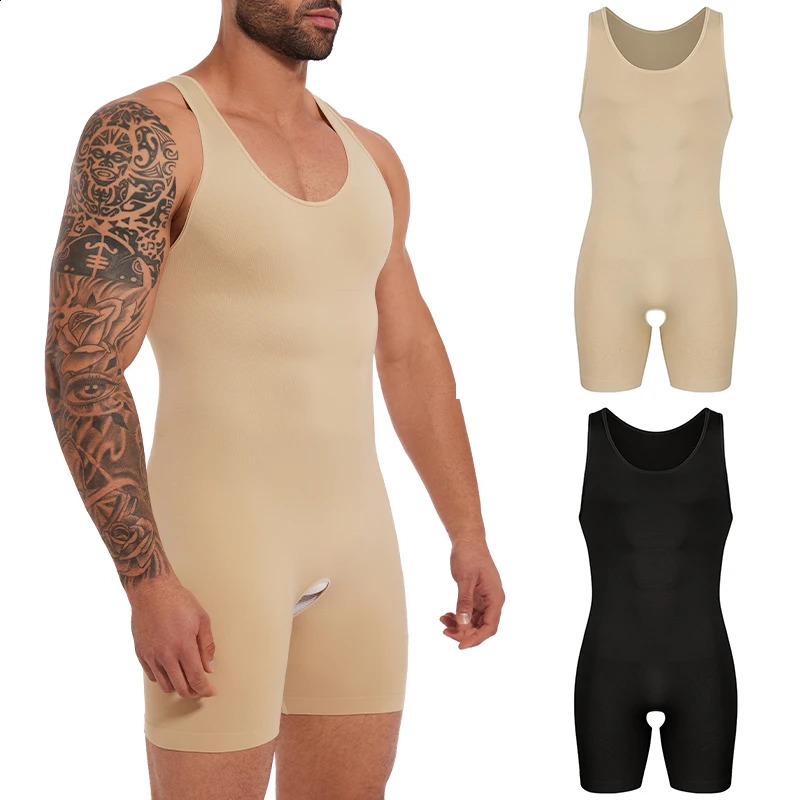 Sleeveless Bodysuit Men Full Body Shaper Compression Undershirt Shapewear Tummy Control Faja Para Hombres Slimming Vest 250409