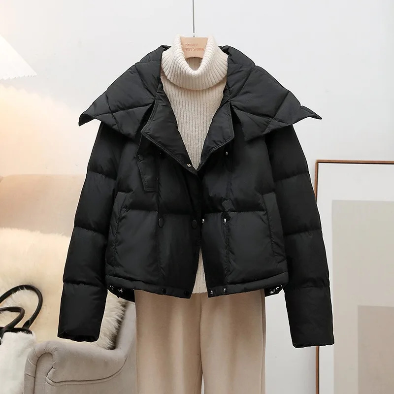 Women Short Thickened Warm Double Breasted Down Puffer Jacket Women Fashion Casual Winter White Duck Down Coat Female 251110