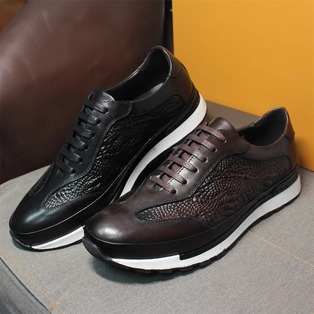 Mens High-end Leather Sneakers Lace-up Casual Shoes Color Changing Leather Pattern Party Dress Wedding Shoes 251106
