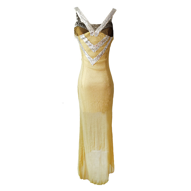 Women's sexy suspender sequin dress long skirt