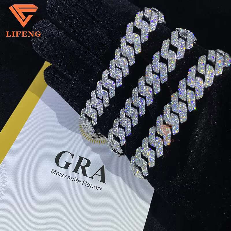 New Custom 12mm Cuban Link Chain Iced Out VVS Chain Moissanite Bracelet Hip Hop 925 Sterling Silver Bracelet Luxury Men Jewelry