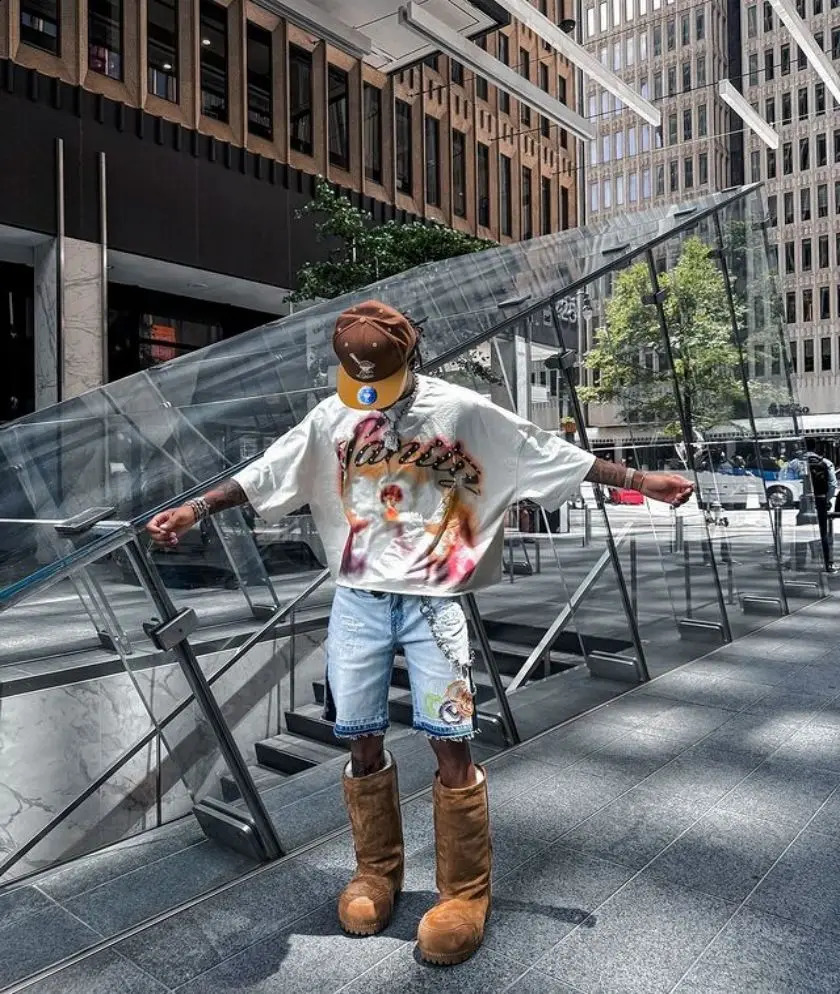 Street Hip Hop Angel Print White Short Sleeve Summer Casual Loose Y2K Quarter Sleeve T-Shirt Harajuku Summer 250410