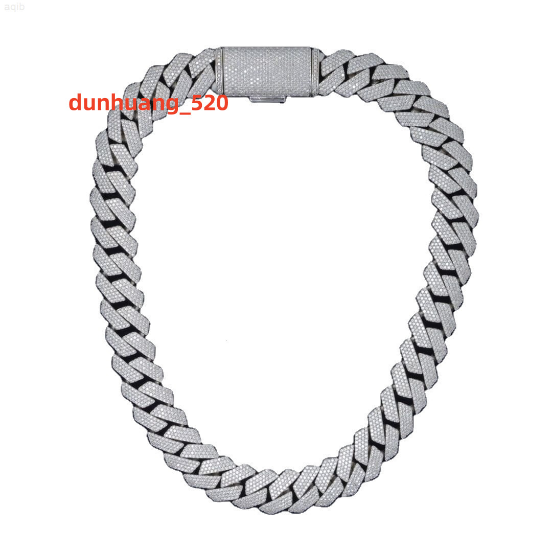 16mm 3 Rows Hip Hop Prong Setting Cuban Link Chain Vvs Moissanite Diamond Necklace