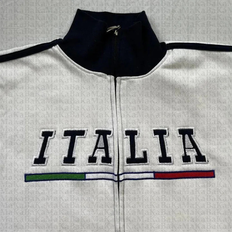 Italian retro womens plus size letter ed zipper jacket sportswear Y2K hooded sweatshirt autumn and winter 250314