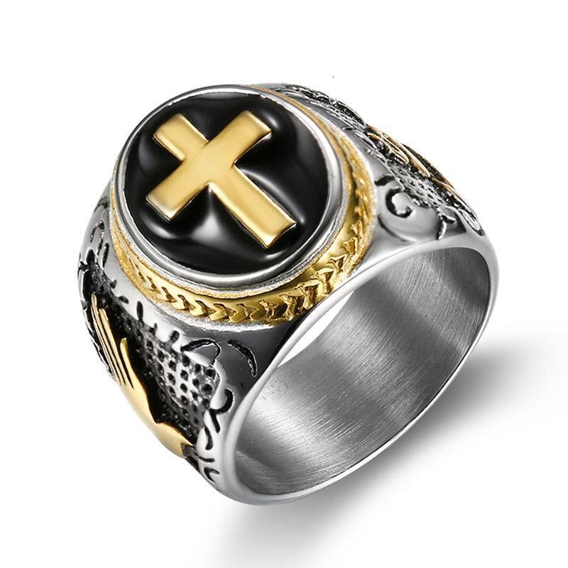 Cross-Border Hot-Selling Accessories European and American Trendy Titanium Steel Cross Men's Black Epoxy God's Finger Ring