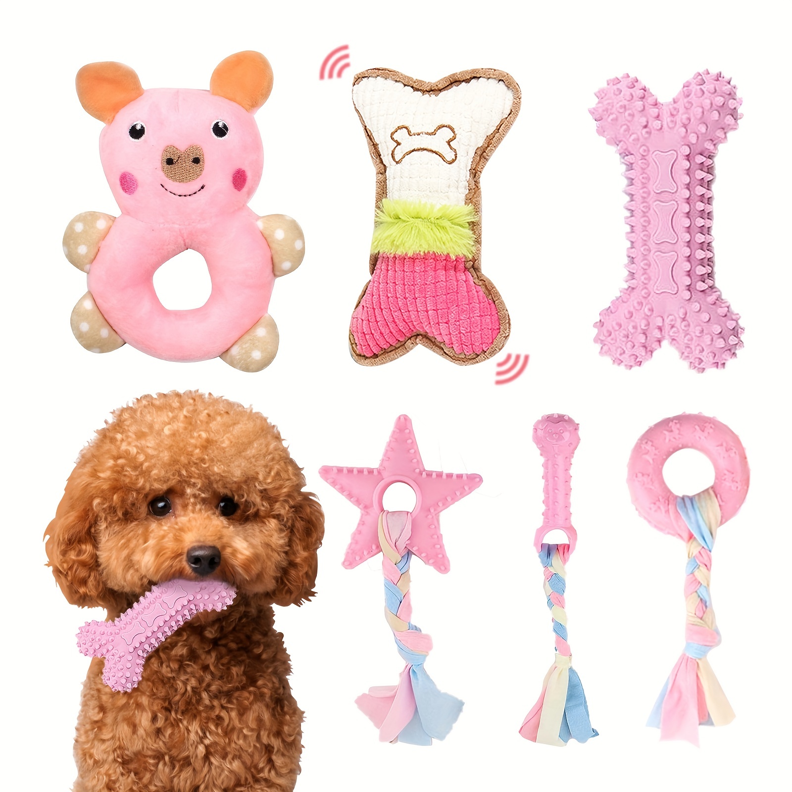 Update 6-Piece Cute Puppy Chew Toy Set - Interactive Pet For Cleaning Teeth With Soft Rubber Toys Puppies