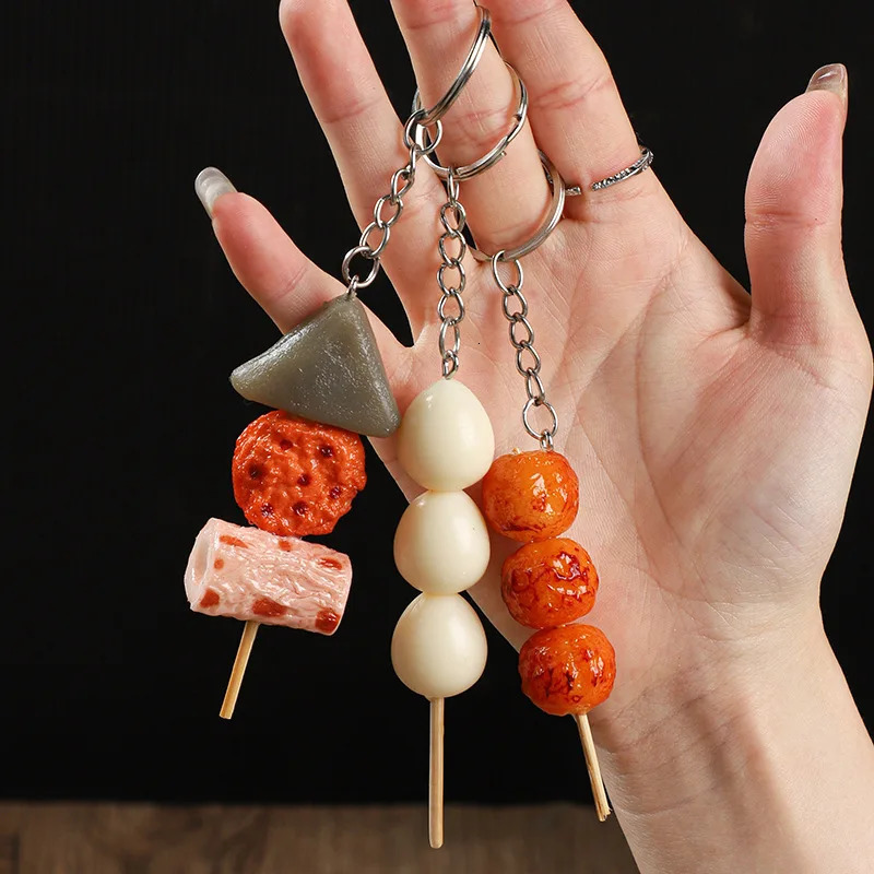Creative Simulation BBQ Skewers Keychains Funny Resin Oden Squid Corn Gluten Keyring Pendant Cute DIY Ornament Accessories Gift 251110