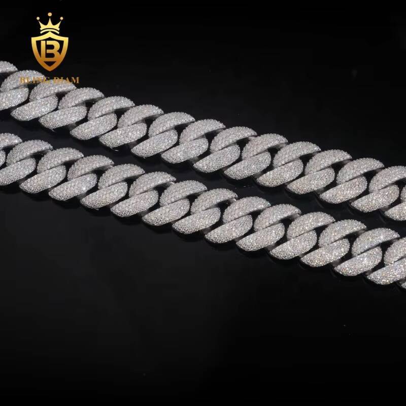 Hip Hop Fine Jewelry Rapper Sterling Silver 925 Necklace Iced Out VVS Moissanite Diamond Miami Cuban Link Chain Necklace