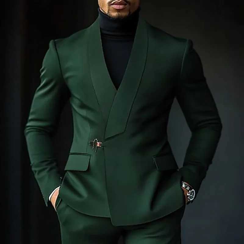 Fashion shawl lapel green mens high-quality ultra-thin suitable for wedding clothing mens customization 2-piece jacket pants set Terno W250410