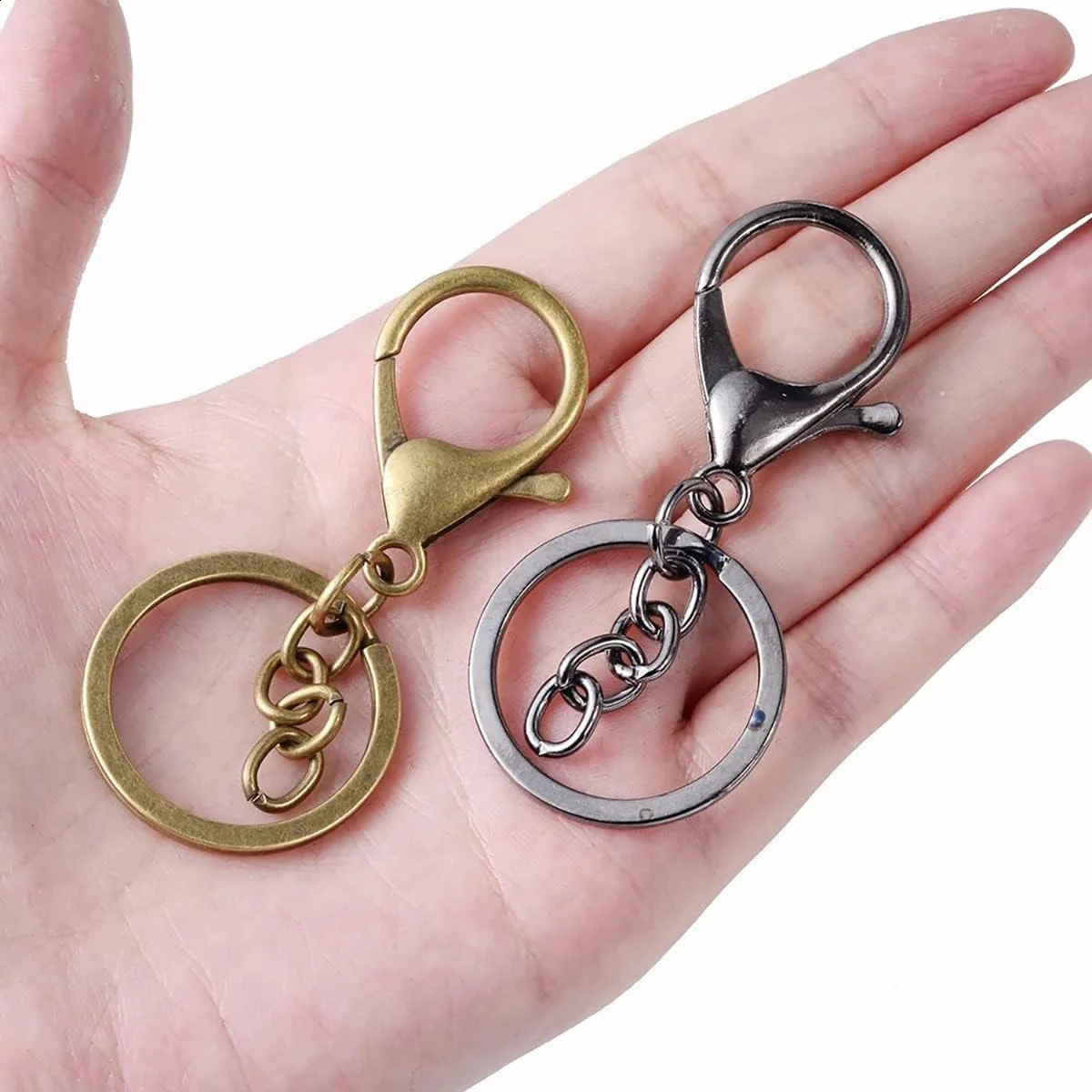 50 pieces of metal buckles with chain switch spring hooks equipped keychain suitable for DIY craft manufacturing 250410