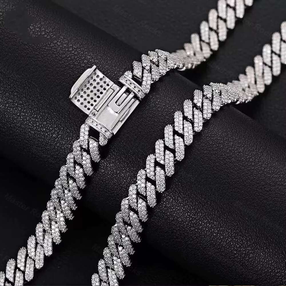 Dope Jewelry Sparkling Hiphop Cuban Link Chain 925 Sterling Silver Iced Out 9mm Moissanite Cuban Chain