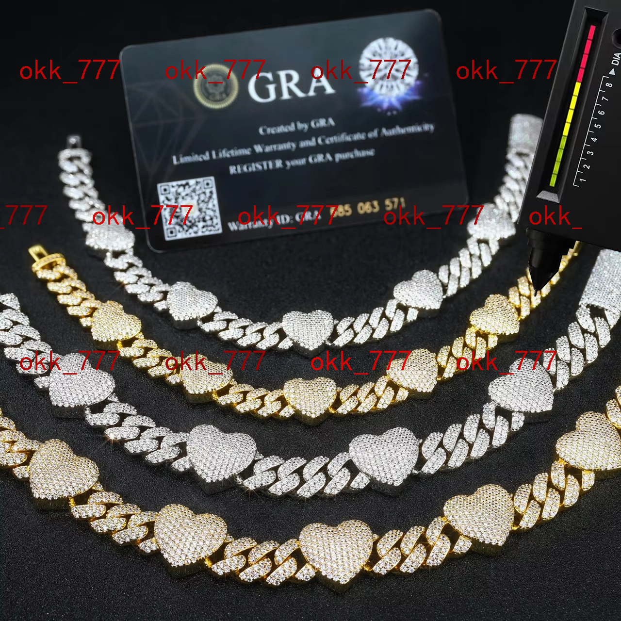 Fashion Love 925 Sterling Silver Cuban Chain 8mm Iced Out Hip Hop D VVS Moissanite Cuban Link Heart Chain Bracelet