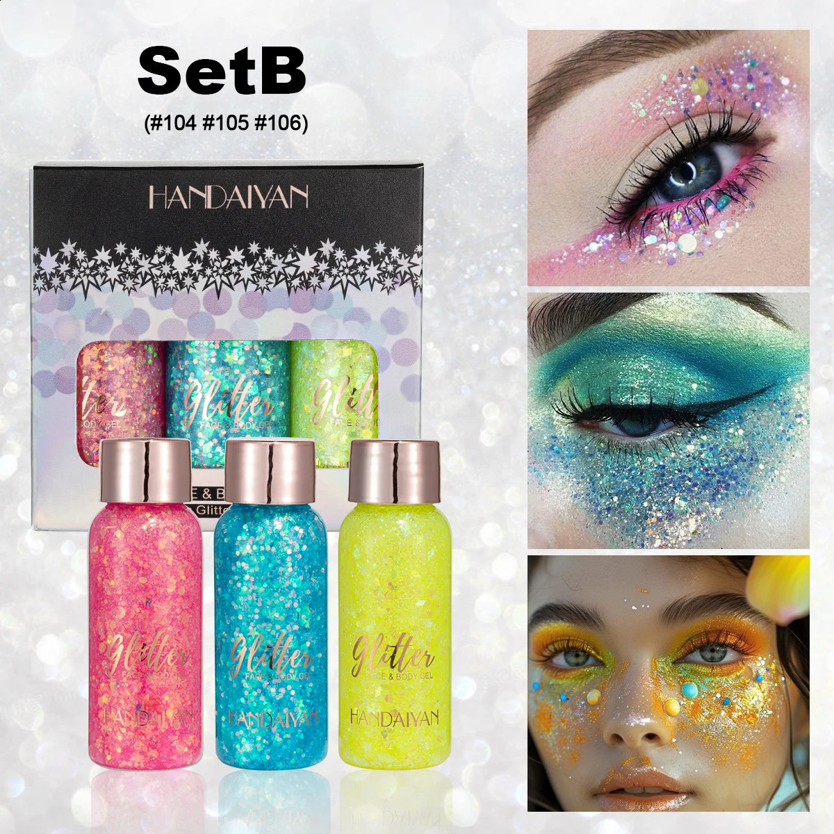 HANDAIYAN 3 colors set gel glittering mermaid face and body glitter stage performance festival glitter gel female body glitter 250410