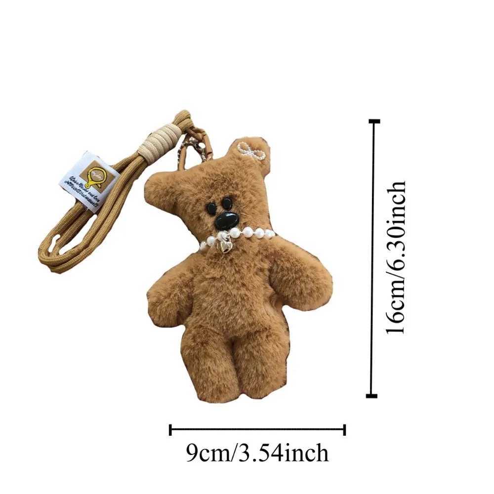 Cute pearl plush bear keychain bow bag hanging plush doll Kawai decoration car keychain friend W250411