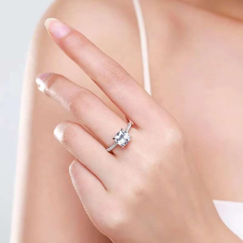 Luxury 925 Sterling Silver Wedding Rings for Women Cushion Cut Wedding Ring Simulated Diamond Engagement