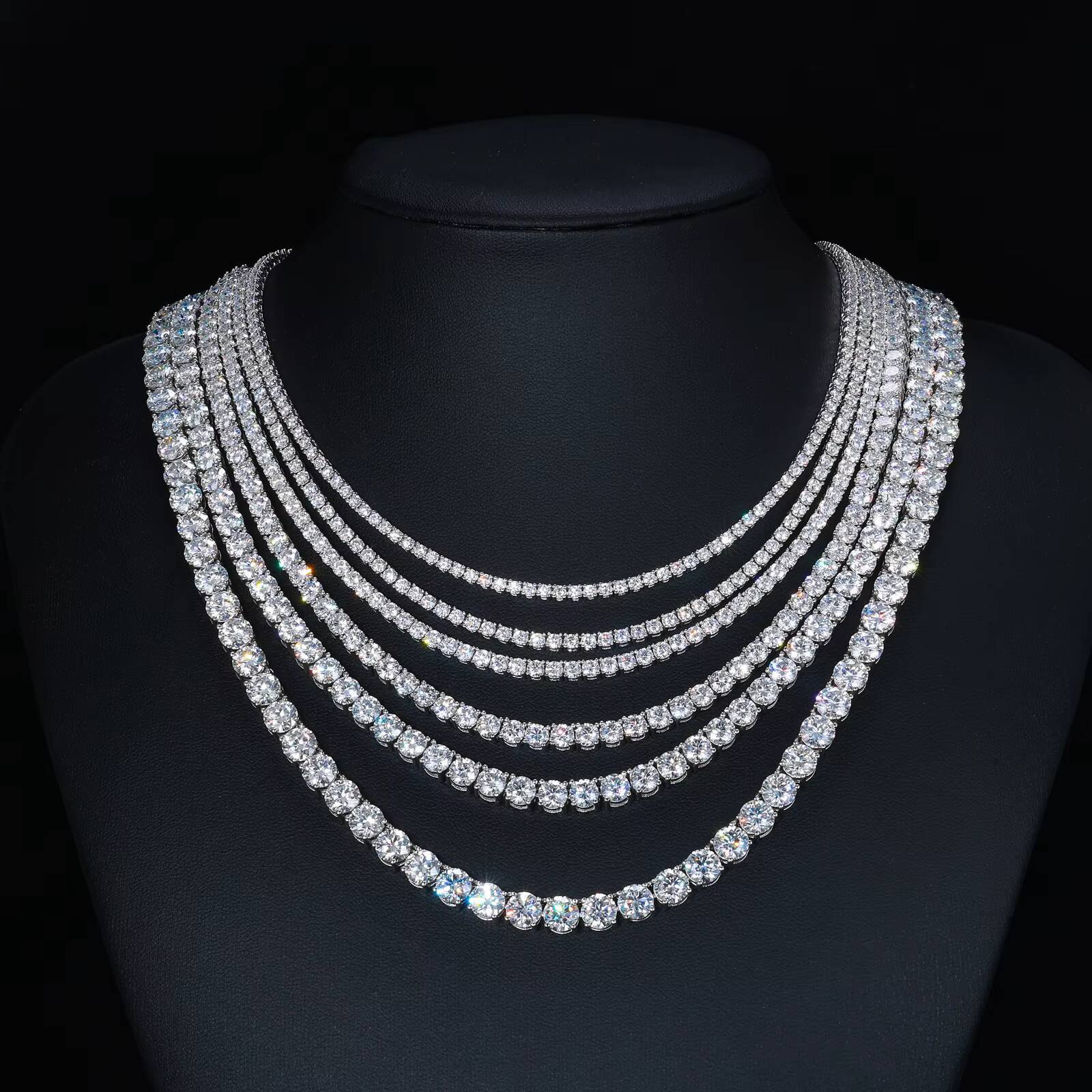 Fine Jewelry Hip Hop White Gold 925 Sterling Silver VVS Moissanite Diamond Cluster Tennis Chain Bracelet Necklace for Men Women