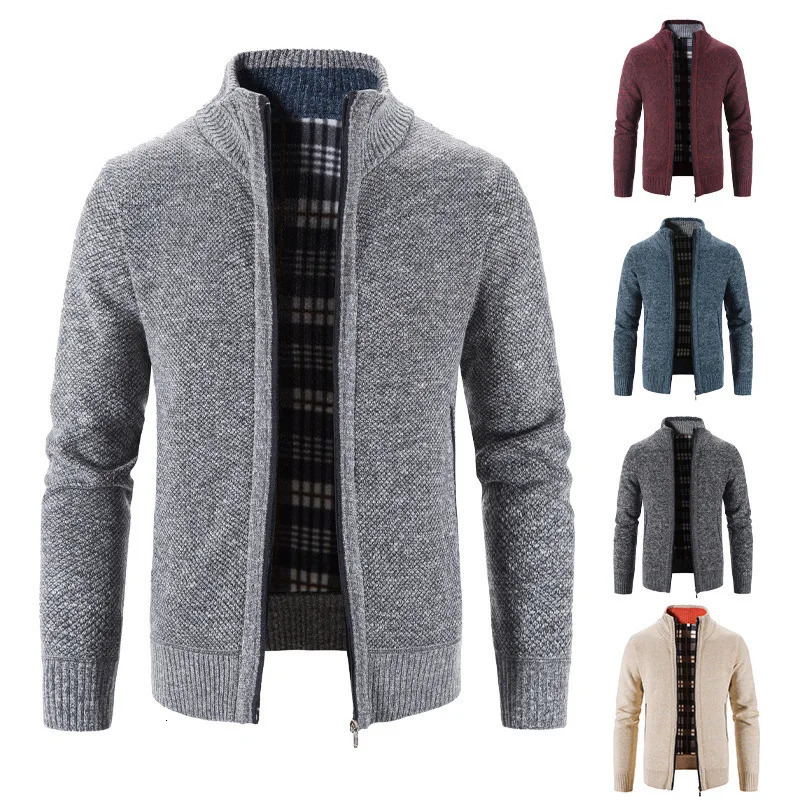 European American Autumn Winter Fashion Mens Long Sleeve Stand Collar Zipper Knitted Cardigans Male Sweater Coat Clothes 251030