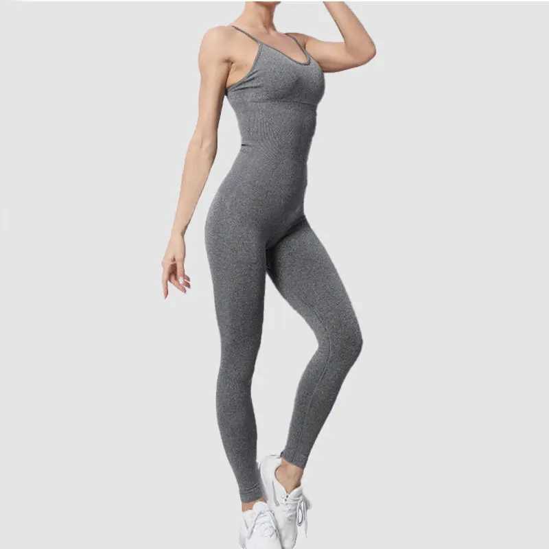 Womens track yoga set seamless jumpsuit one-piece fitness exercise jumpsuit sportswear gym set womens fitness suitW250411