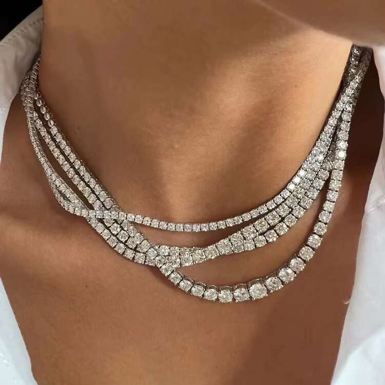 Real Solid 10K Gold 3mm--5mm Wide Pass Diamond Test Moissanite Diamond Tennis Necklace/bracelet Chain for Fine Jewelry