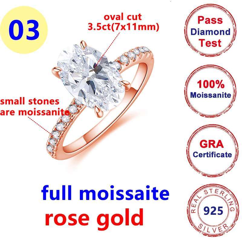 3.5ct Full Moissanite D Color Oval Cut Ladys Ring S925 Sterling Sliver Rose Gold 18K Gold Plated Rings Fine Jewelry for Women