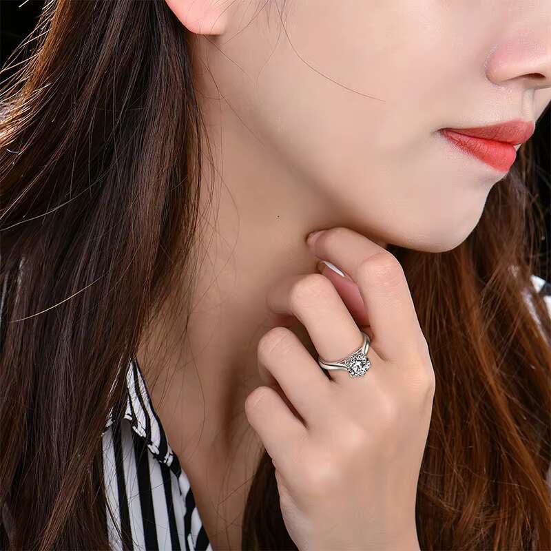 Gemstone Jewelry Sterling Silver Custom S925 Classic Simple Moissanite Engagement Wedding Ring for Women Fine Jewelry