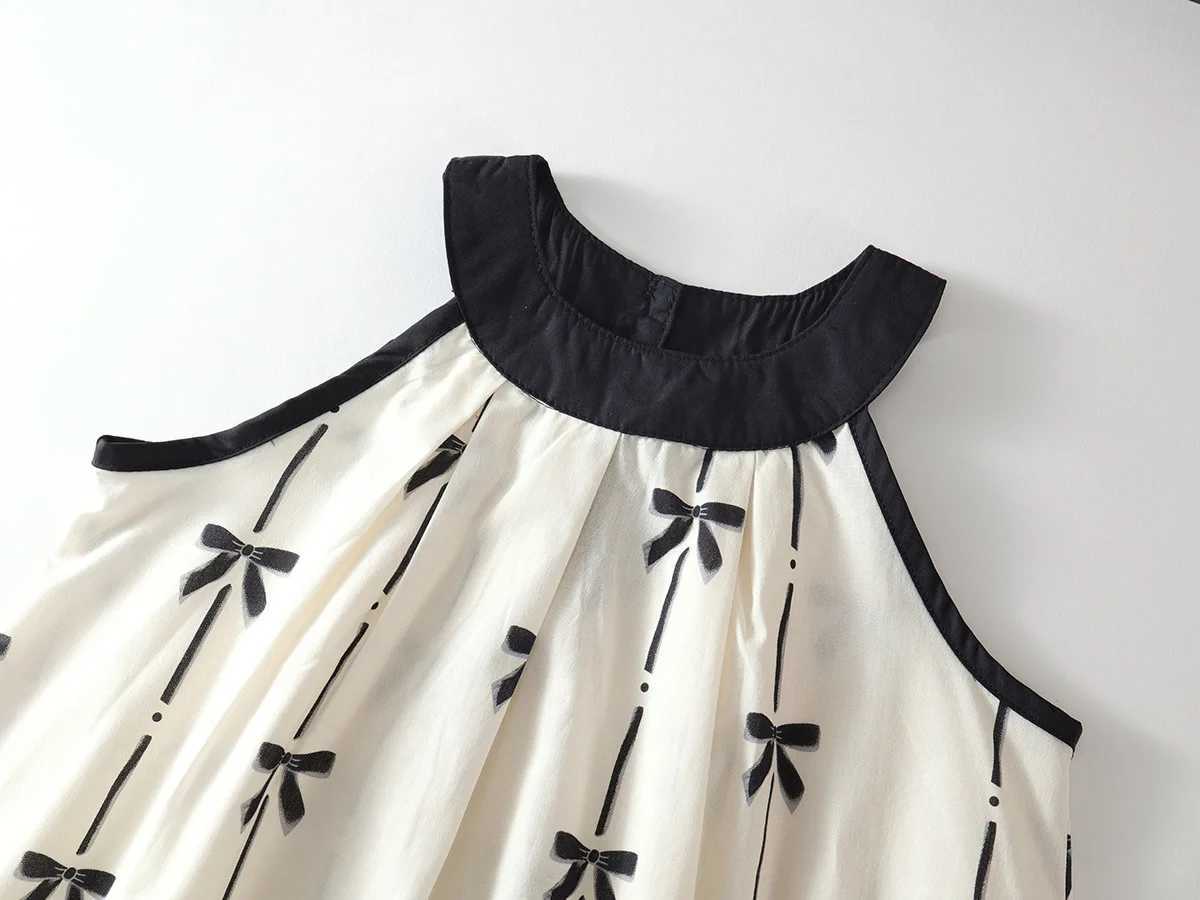 Summer 2025 New Girl Pure Cotton Two Piece Set - Korean Sleeve Bow Sleeveless Strap Top and Wide Leg Loose PantsXJ250410