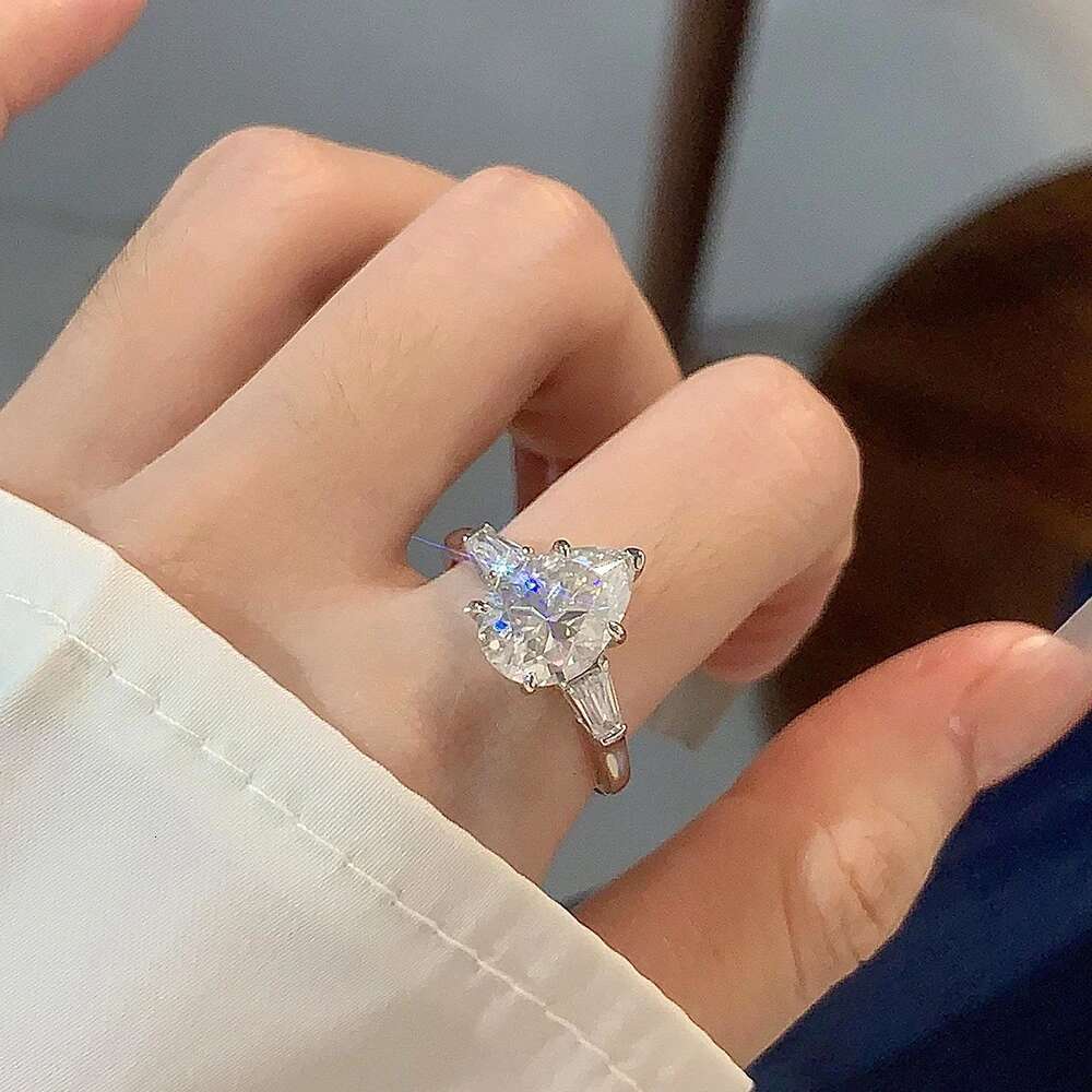 Really 4 Carat Pear shaped Moissanite Ring GRA Certificate 8x12MM Laboratory Diamond Rings Women Wedding Engagement Jewelry Gift