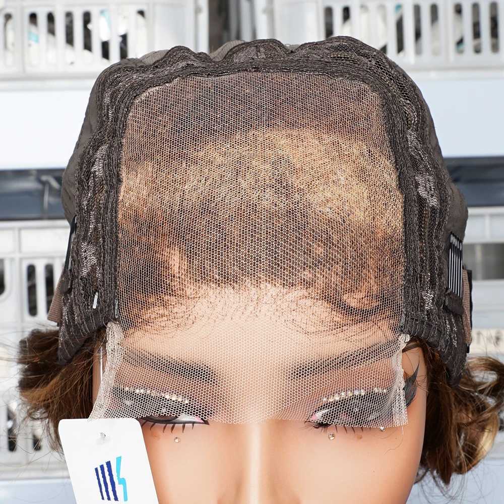 Highlight P4/27 Wavy Wigs Side Part 44 Lace Closure Wig Short Pixie Loose Wave Human Hair Wig Layered Cut Brown Blonde 8inchesT251111