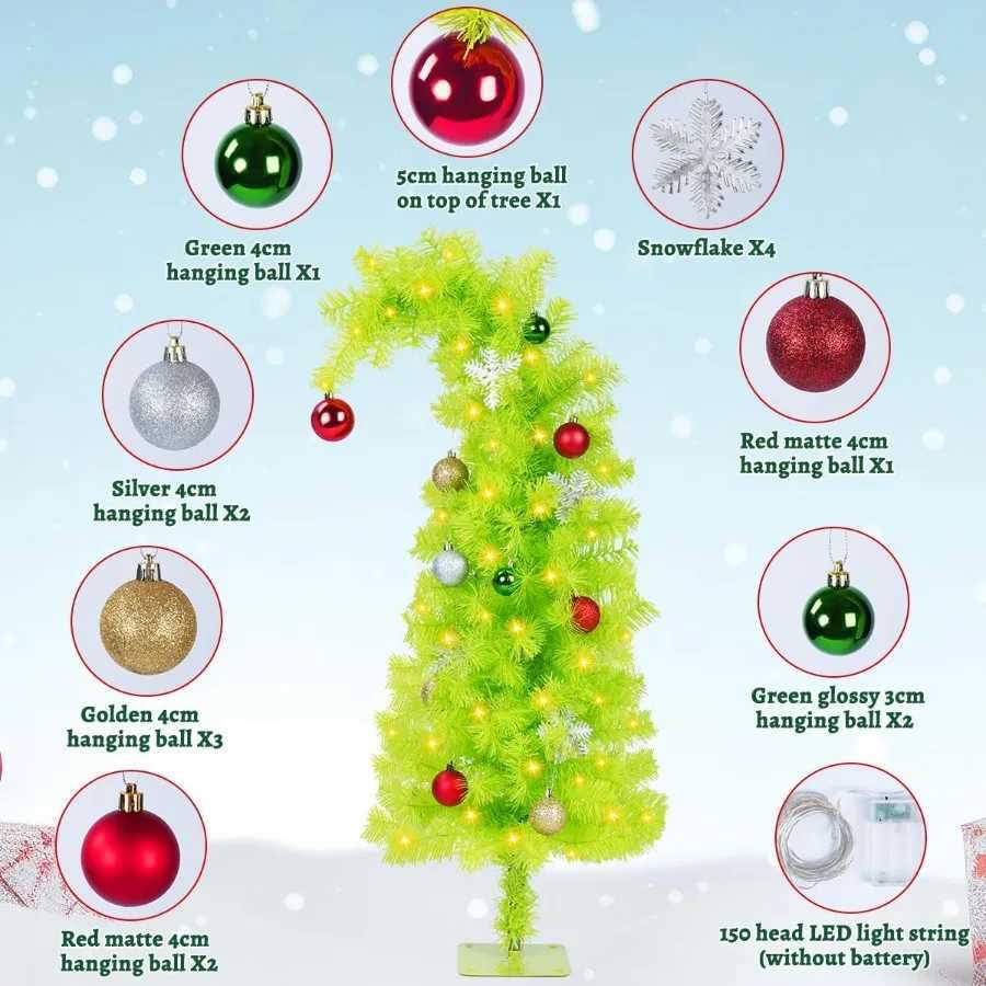 Christmas 3ft Artificial Christmas Tree Grinch Tree Halloween Tree Decorations Whimsical Green with 150 LED Warm White Lights Colorful Ba Y251111