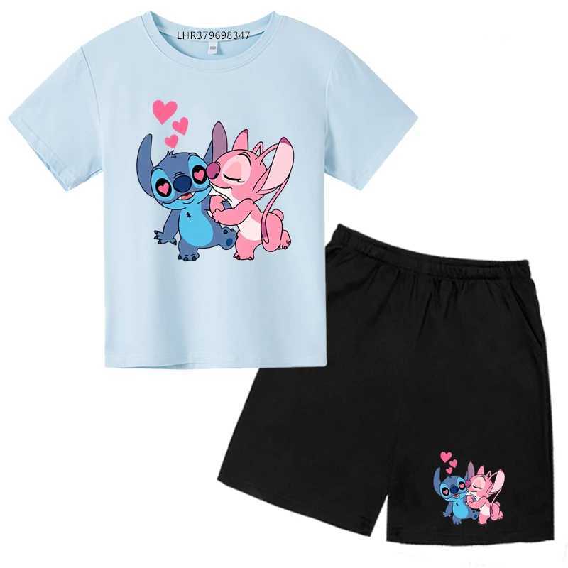 Childrens round neck T-shirt+shorts set anime printing stitching set 2-12-year-old boys and girls T-shirt casual summer short sleevedXJ250410
