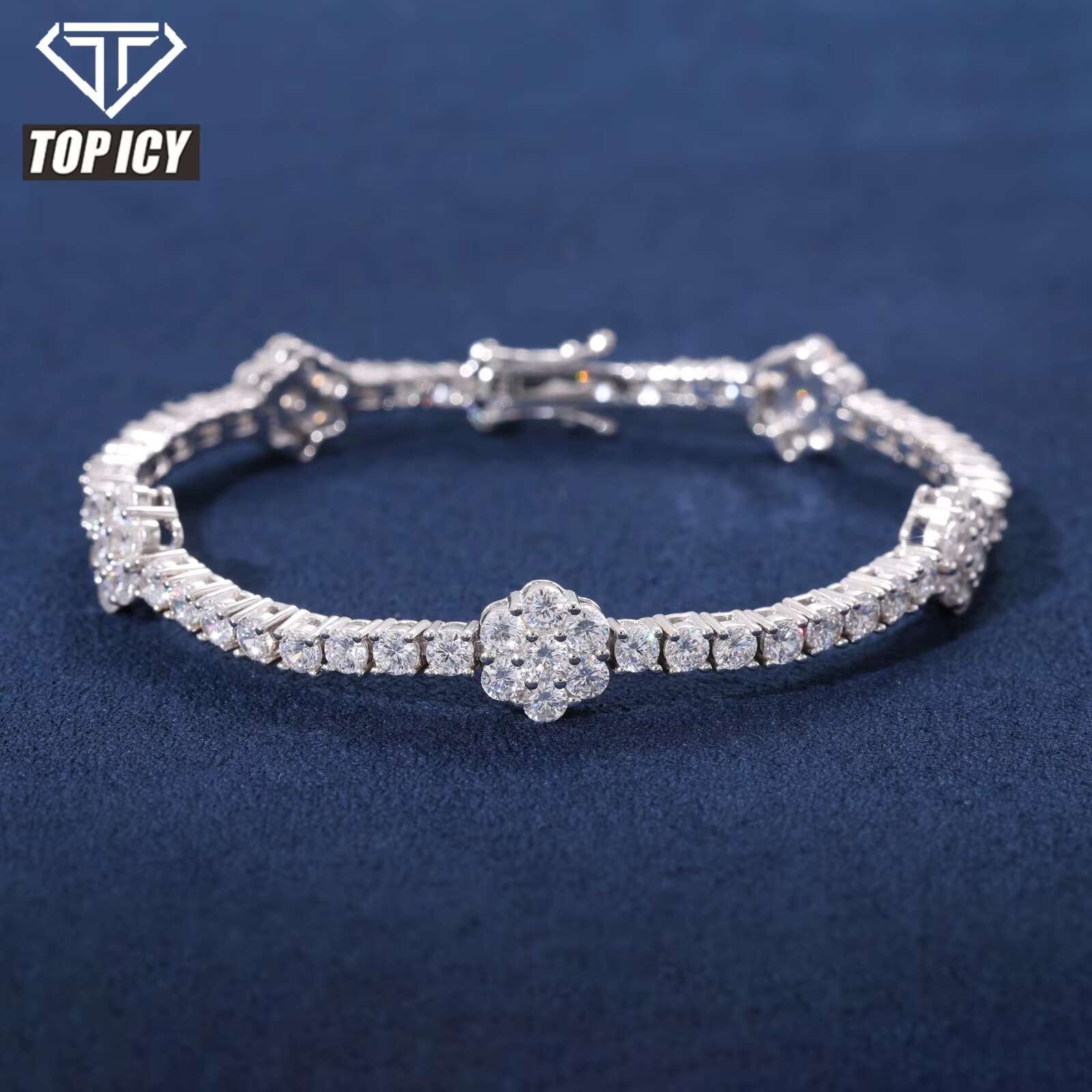 Fine Flower Design GRA Certificated 925 Sterling Silver Tennis Bracelet 3mm VVS D Moissanite Hip Hop Jewelry Party Gift