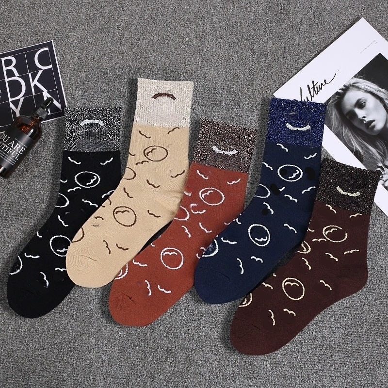 Men's Designer Sock 5 Pair Cotton Geometric Printed Fashion Luxury Brand Mid-Tube Socks Breathable Comfortable Versatile Sport Socks