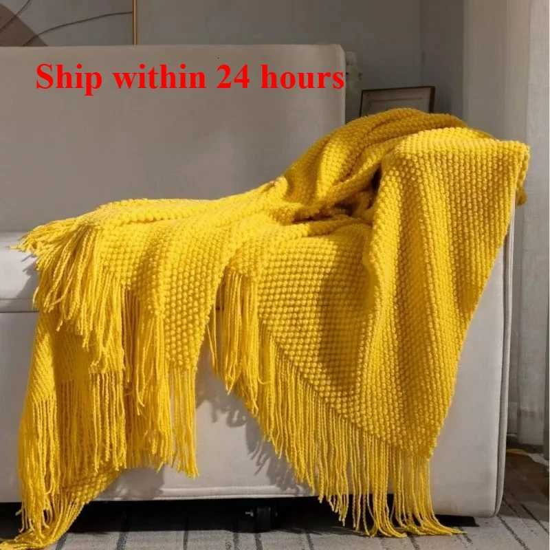 2025 New room tassel towel blanket sofa towel bedside blanket bedside flag hotel blanket C251111