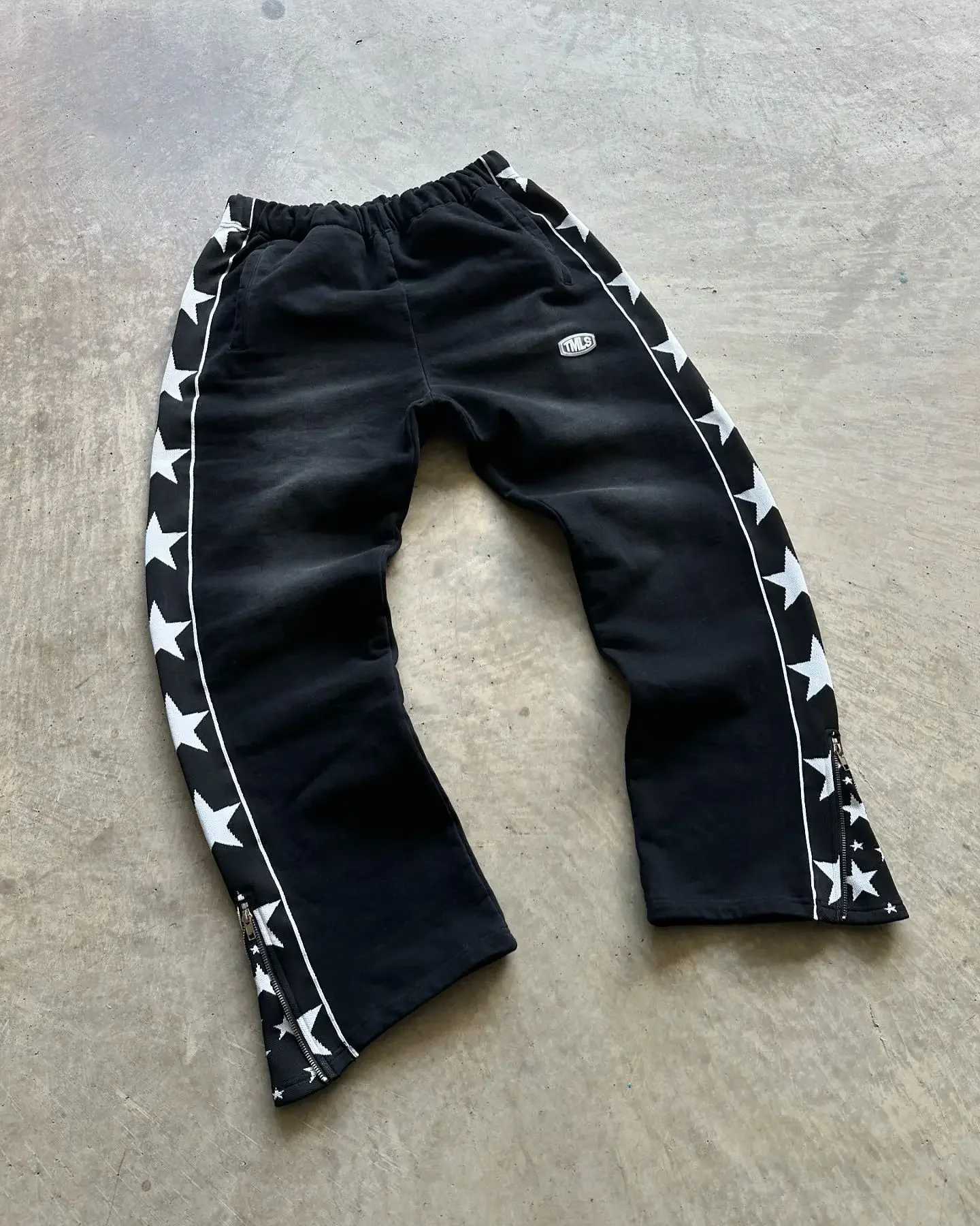 New trend in the United States striped side zipper design elastic waist wide leg pants mens Y2K Harajuku hip-hop clown casual sports pantsXJ250410