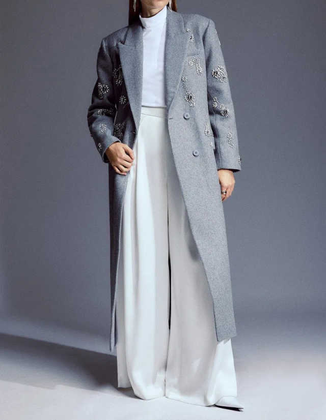 Design Women Cashmere Overcoat 1 Piece Crystals Decoration Coat Lady Office Commute Formal Occasion Jacket Customized