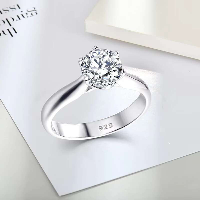New 1.2ct Large Simulation Diamond Platinum 6-Claw Wedding Ring Classic Design Silica Womens Accessories Moissanite Rings