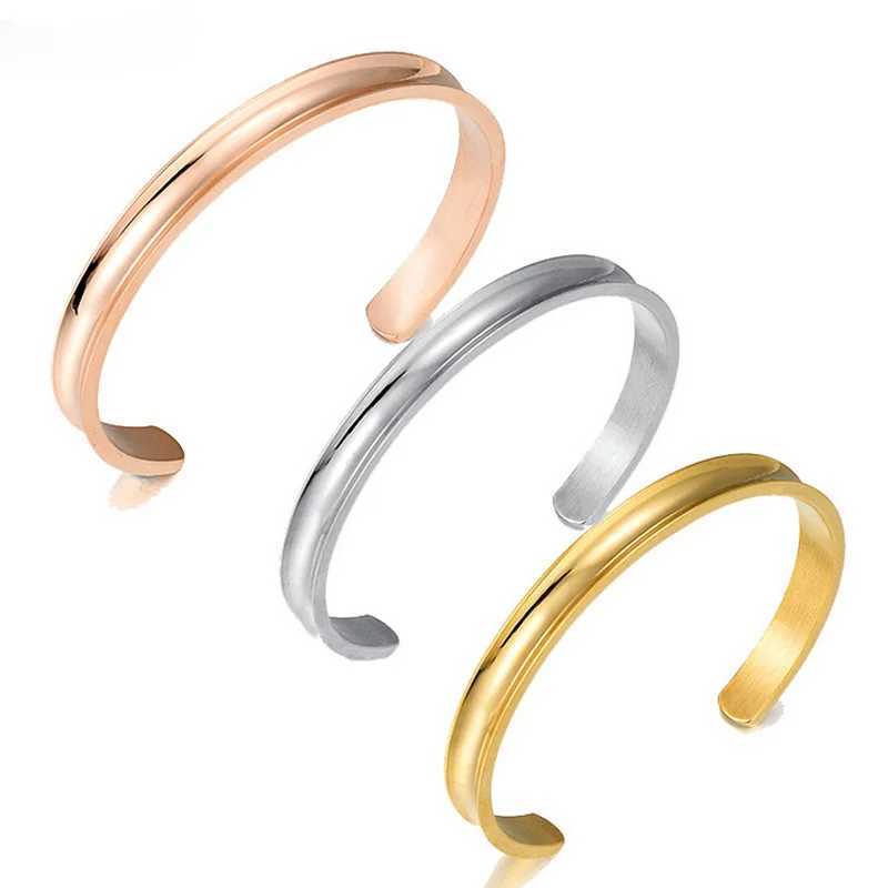 Stainless Steel Hair Band Bracelet C-Shaped Open Concave Arc Groove Rubber Band Gold Silver Color Titanium Steel Cuff BangleC250410