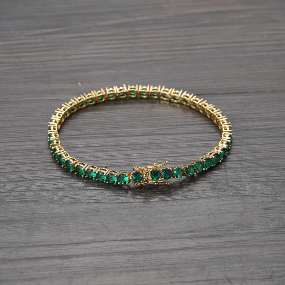 Hip Hop Iced Out Green Zircon tennis bracelet 4mm 7inch 8inch Brass Bracelet Jewelry CZ Bracelet BB203 250408
