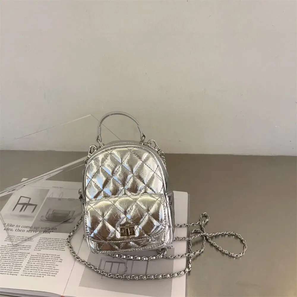 2025 New Fashionable Multi functional Chain Backpack Leather PU Handbag Shoulder Bow Element Argyle Retro Backpack