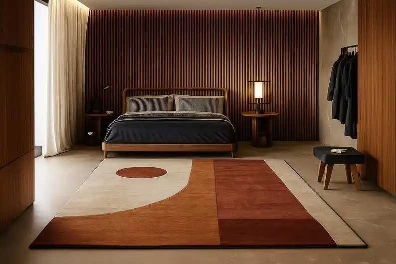 Mid-Century Modern Geometric Area Rug Minimst Beige Rust Color Abstract Carpet for Bedroom Living Room Home Decor Y251110