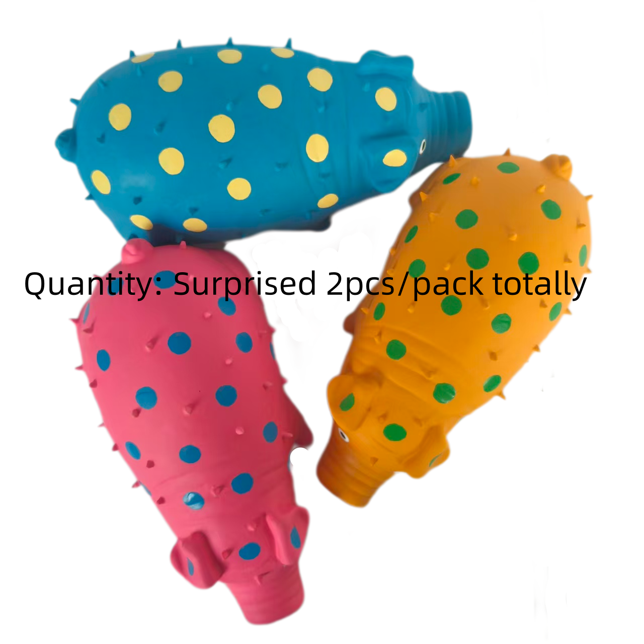 Squeaky Rubber Chewy Dog Toy Soft Natural Latex Interactive 21cm Grunting Oinks Spike Dog Toys with Bright Colors for Giant Large Dogs Surprised 2pcs/
