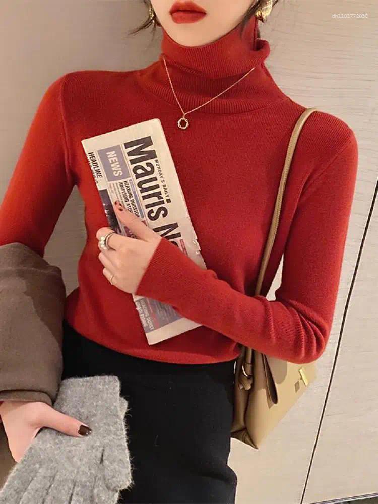 Women's Sweaters Autumn Winter Basic Slim Soft Solid Color Turtleneck Sweater Pullover Women Casual Long Sleeve Chic Bottom Knitted