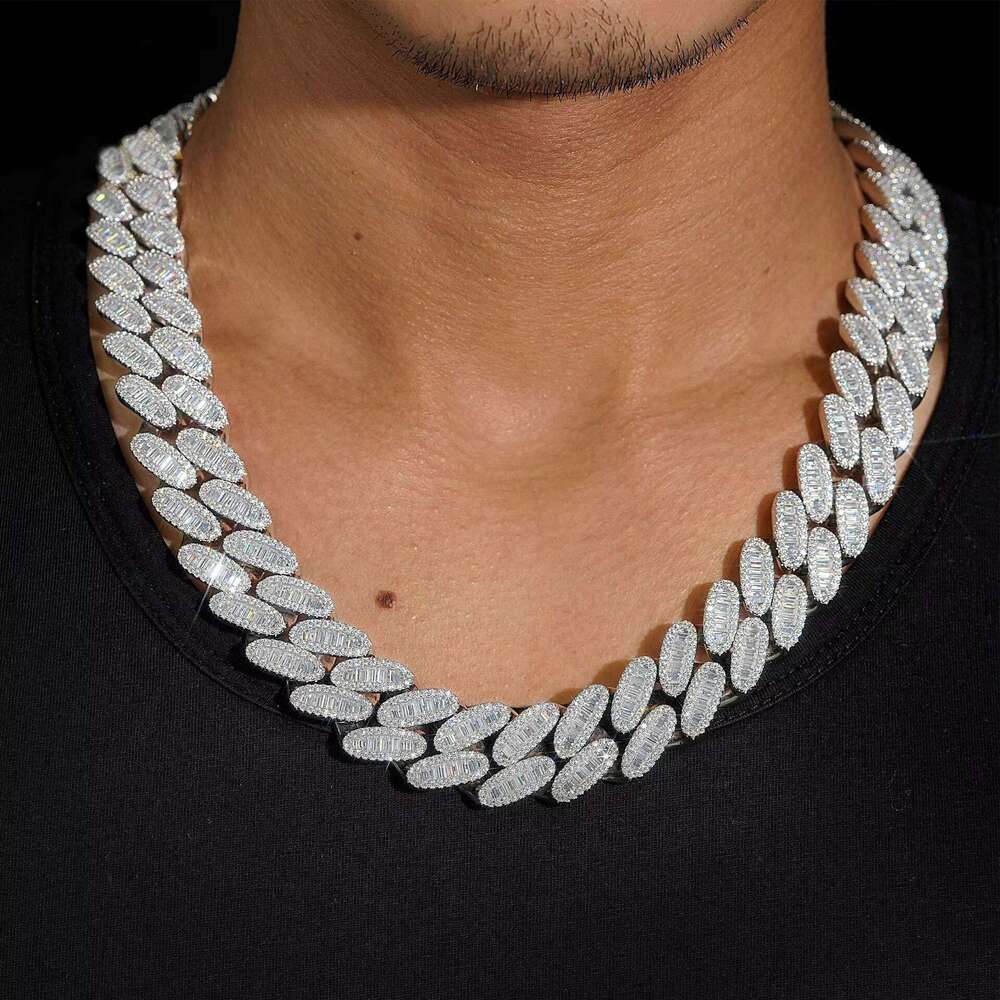 18mm 3 Rows Dia Heavy Sterg Sier Hip Hop Iced Out Moissanite Cuban k Chain Necklace with Certificate