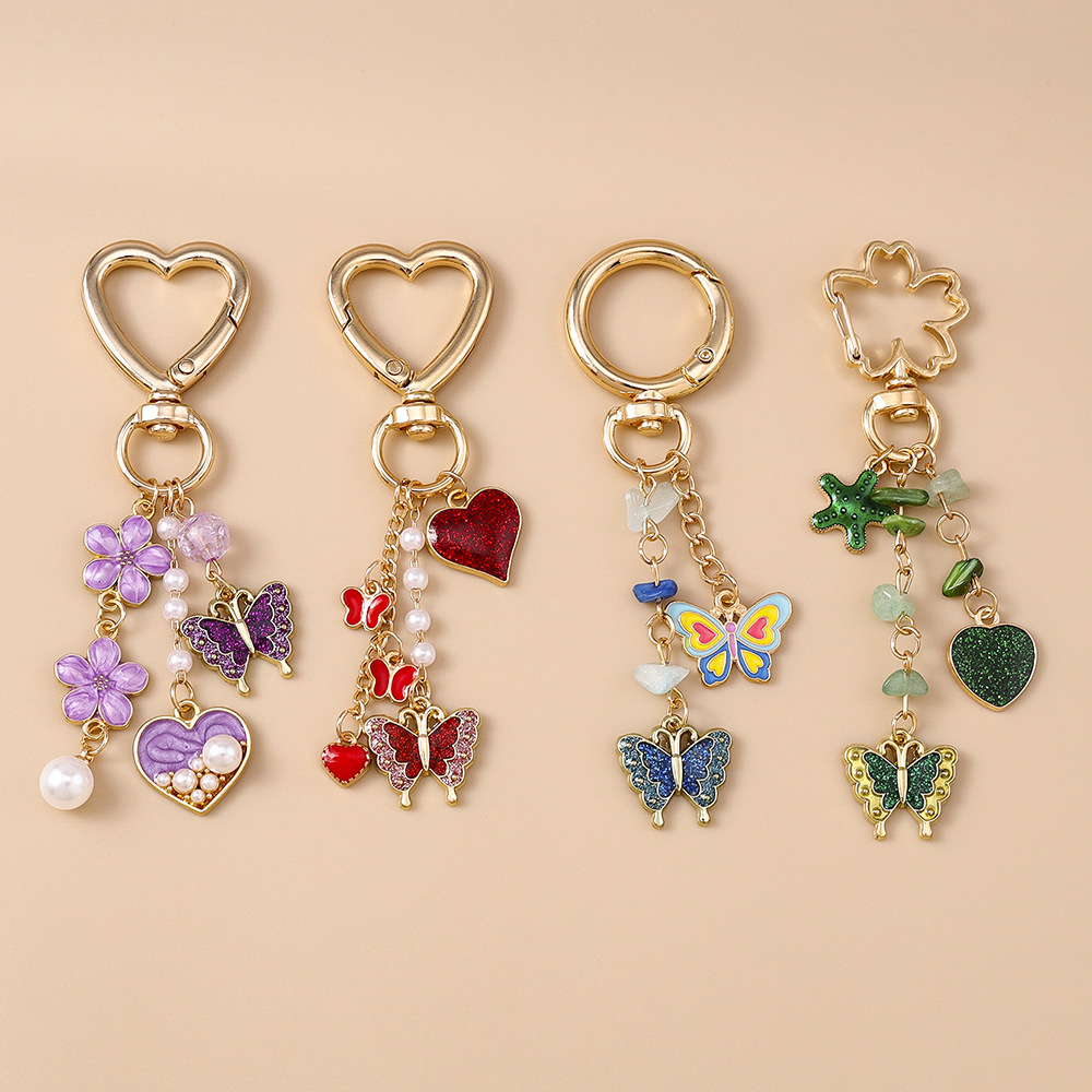 Fashion Trendy Backpack Charm Best-Selling Butterfly Heart Keychain Personalized Animal Flower Key Ring