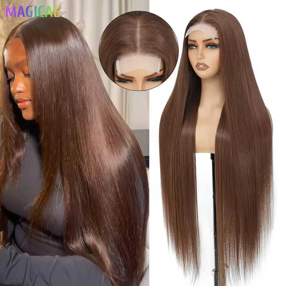 Magicae 36inch Straight 4x4 Lace Front Wigs Highlight 27/613 Ombre White Brown Wig Lace Closure Synthetic Cosplay Wig For WomenT251111
