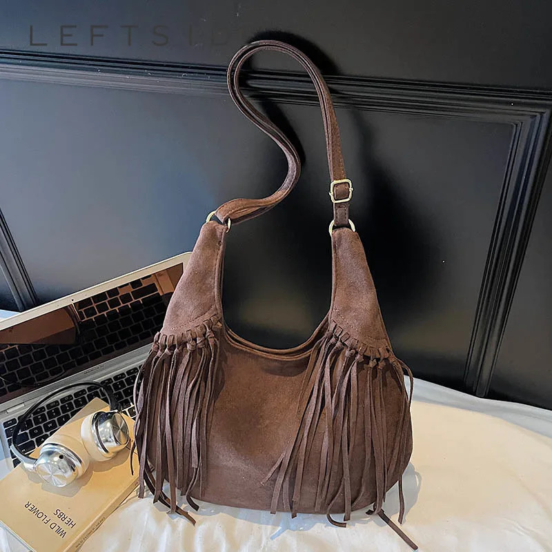 LEFTSIDE Faux Suede Shoulder Bags for Women Tassels Crossbody Bag Females Retro Handbags and Purses 251110