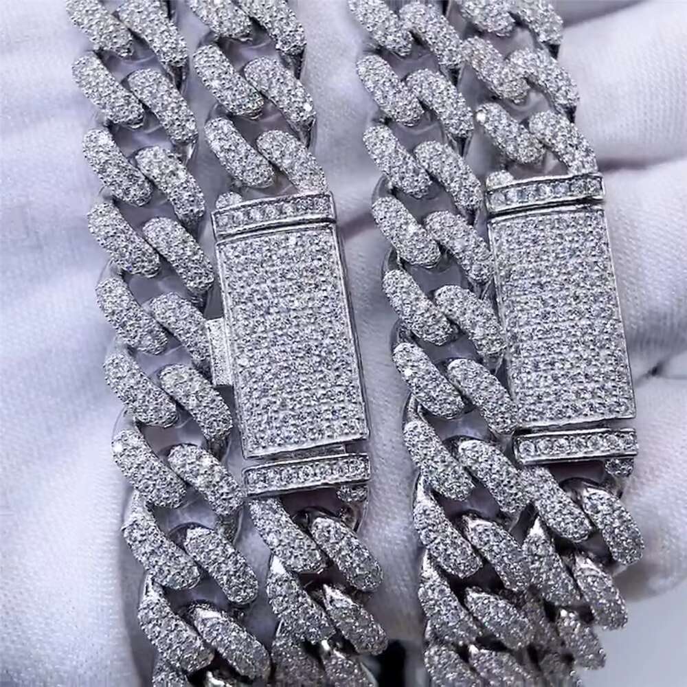 Ready to Ship Hip Hop Jewelry S925 Gold Plating 2 Rows VVS Moissanite Cuban Custom Cuban Necklace for Men Women