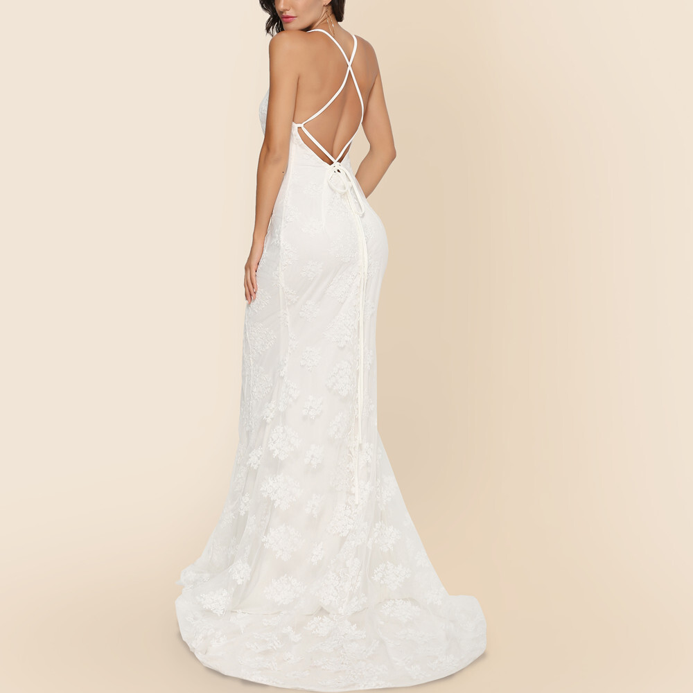 Women's Sexy Strap V-Neck Large Tail Wedding Dress